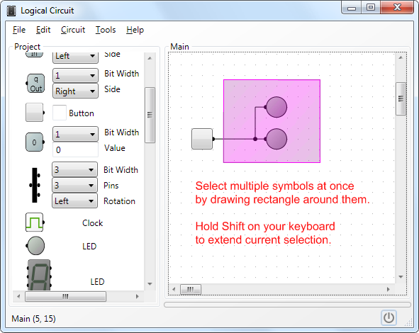 Selecting multiple symbols. Use Shift to extend.