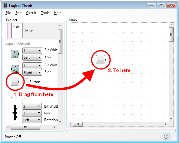 Drag and drop available circuits to the design surface